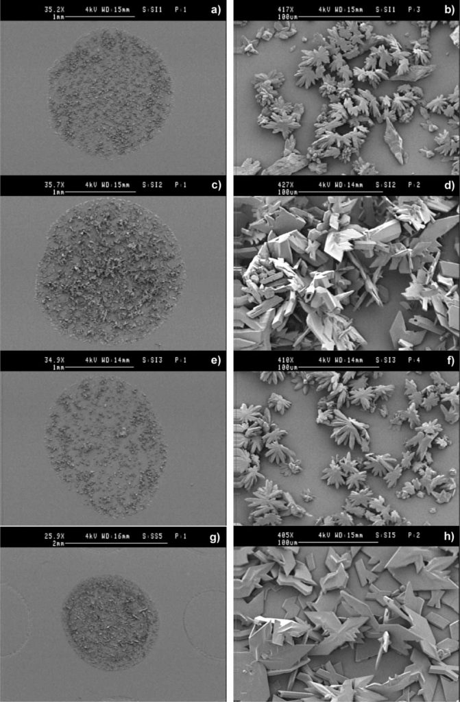 SEM images of MALDI sample spots on a silicon target